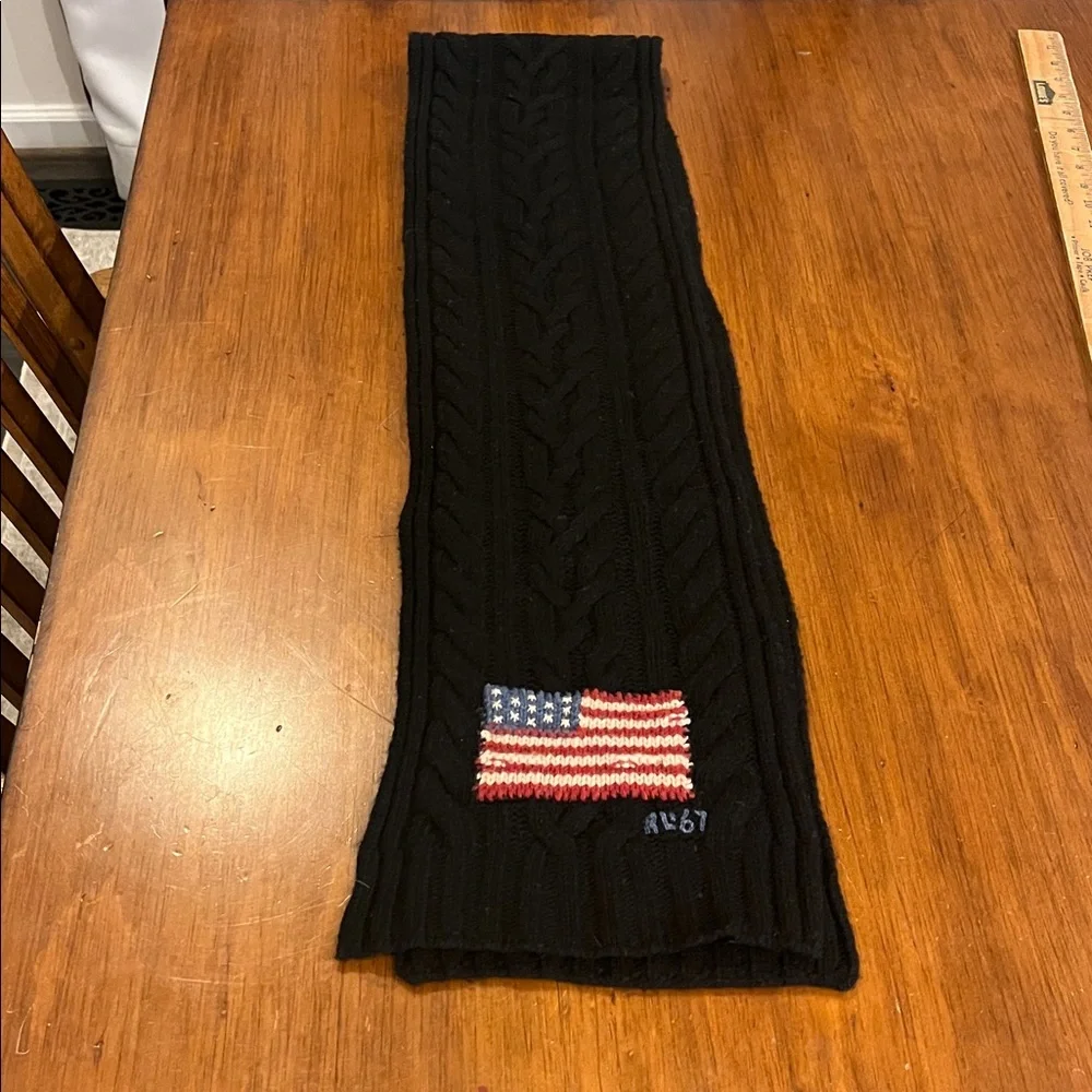Polo Ralph Lauren American Flag USA Cable Knit Scarf Lambswool Approx 64”x9”